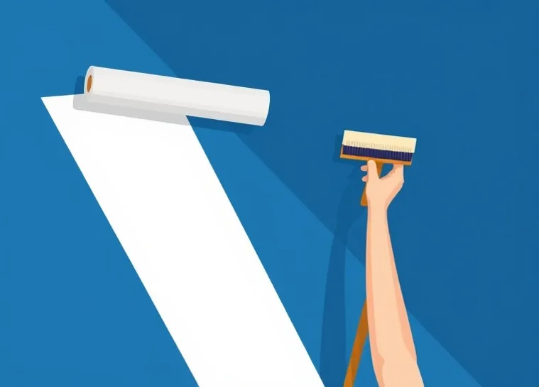 Pose de papier peint, rouleau et brosse à maroufler